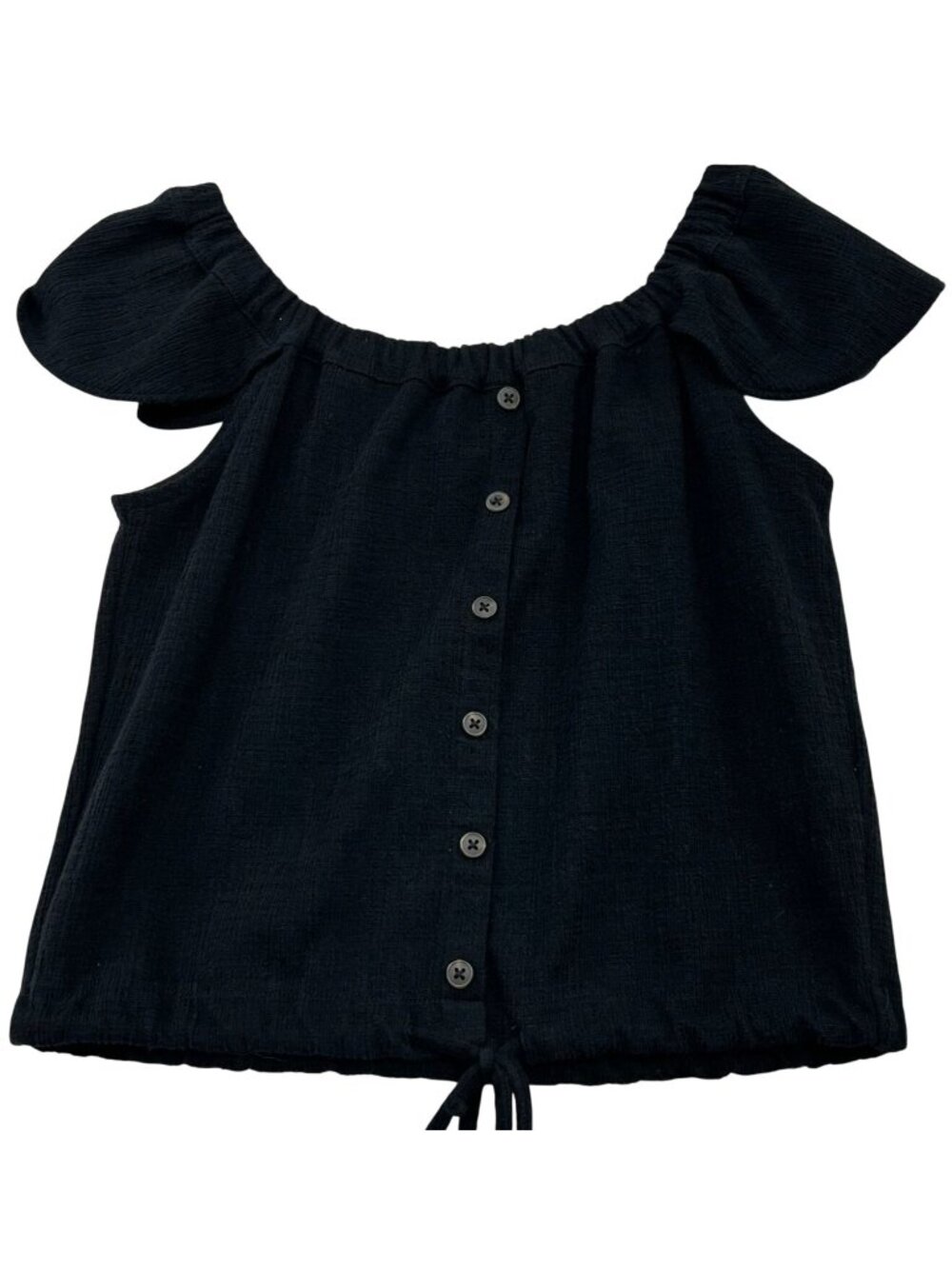 Madewell Texture & Thread Women's Off-The-Shoulder Button Front Top Size S Black